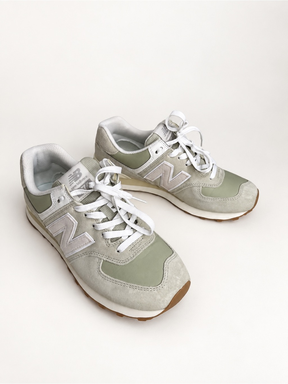 New Balance Women's Sneakers in Sage Green and Light Gray
